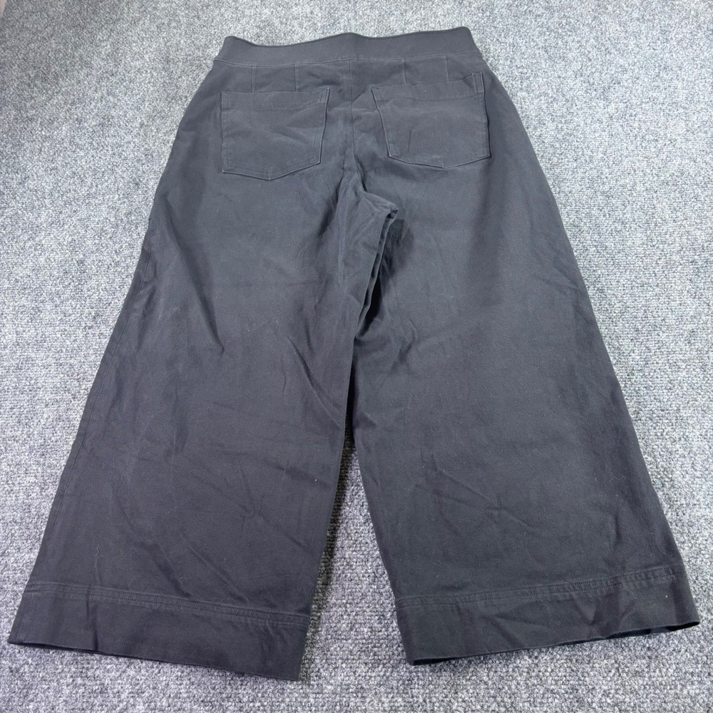 Spanx Wide Leg Crop Pants Women M Petite Black Stretch Twill Pull On Trouser